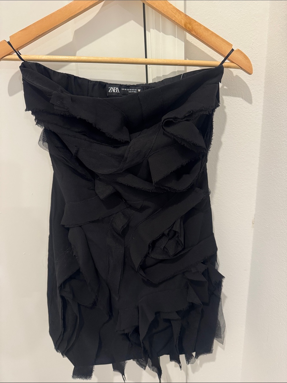 Zara Black Strapless Ruffle Mini Dress